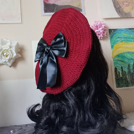 Burgundy and Black Crochet Beret
