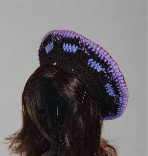 Black, Purple and Grey Crochet Beret