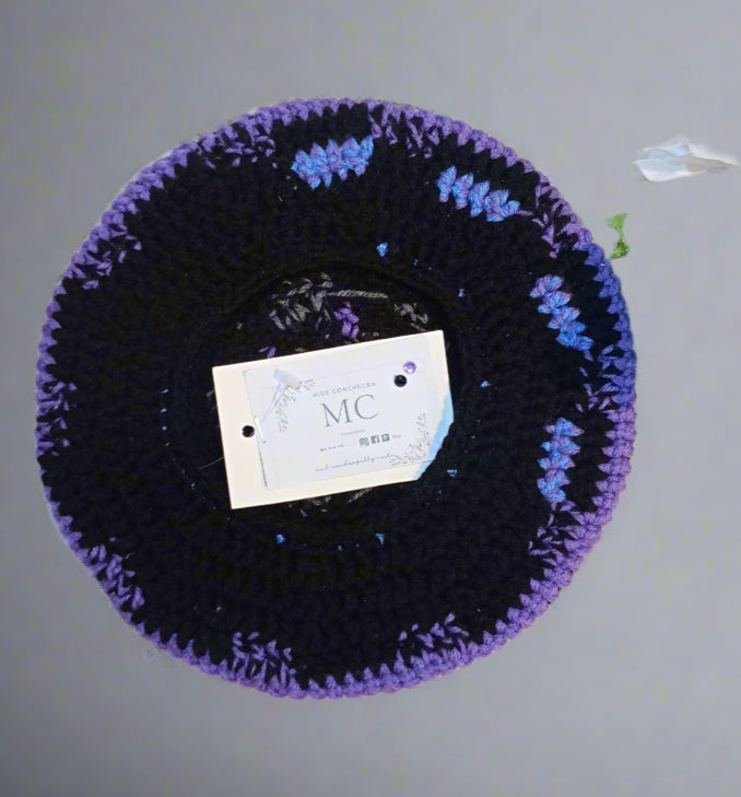 Black, Purple and Grey Crochet Beret