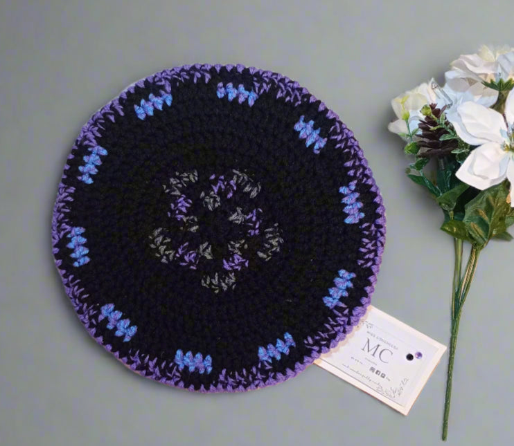 Black, Purple and Grey Crochet Beret