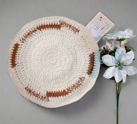Brown and Ivory white Crochet Beret