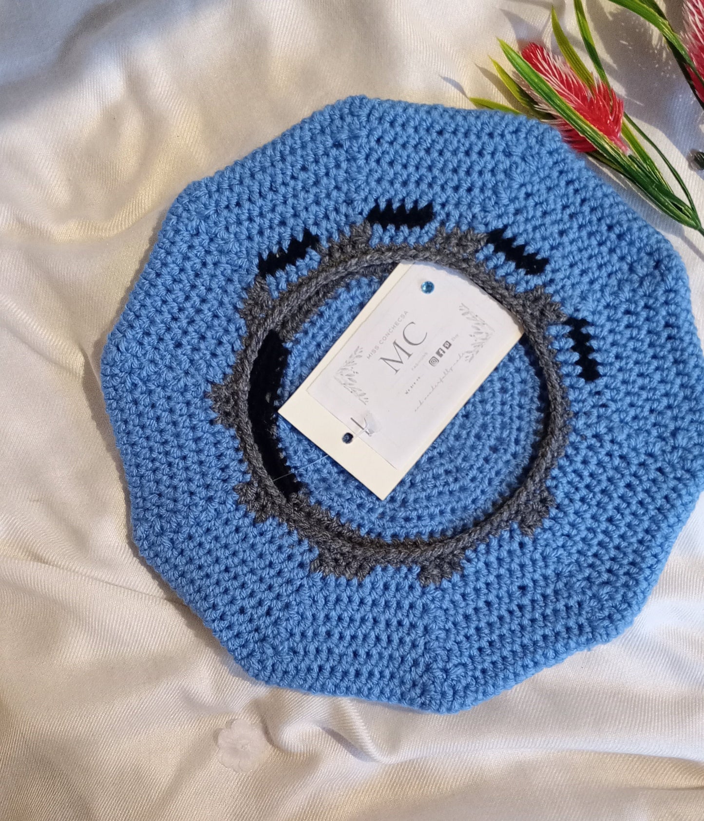 Blue, Black and Grey Crochet Beret