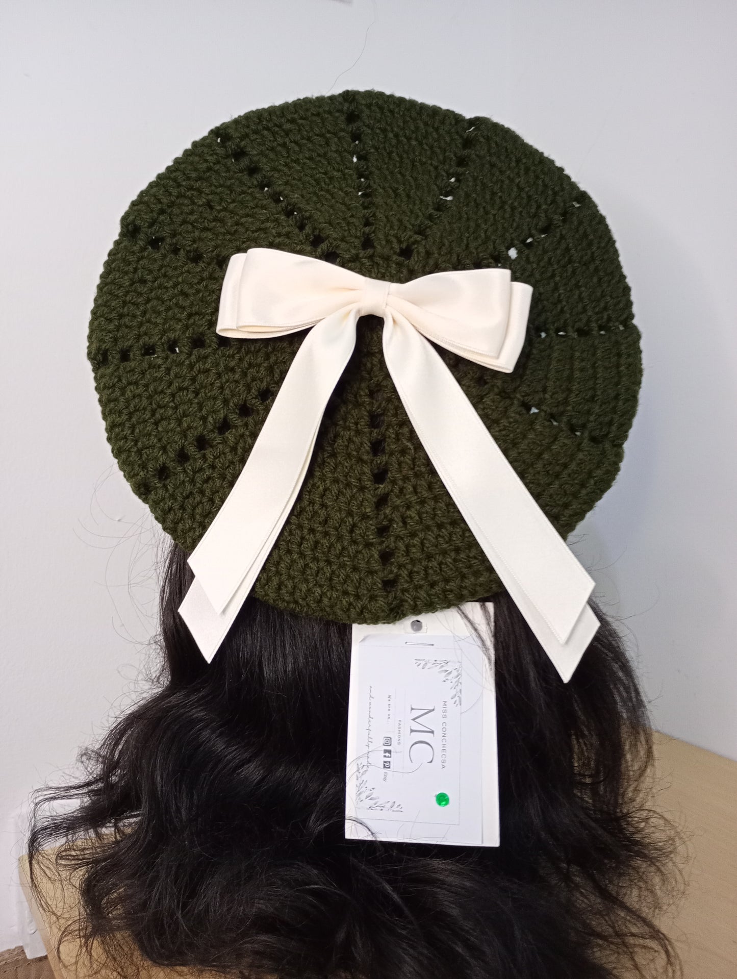 Brown Crochet Beret, Army Green Crochet Beret.
