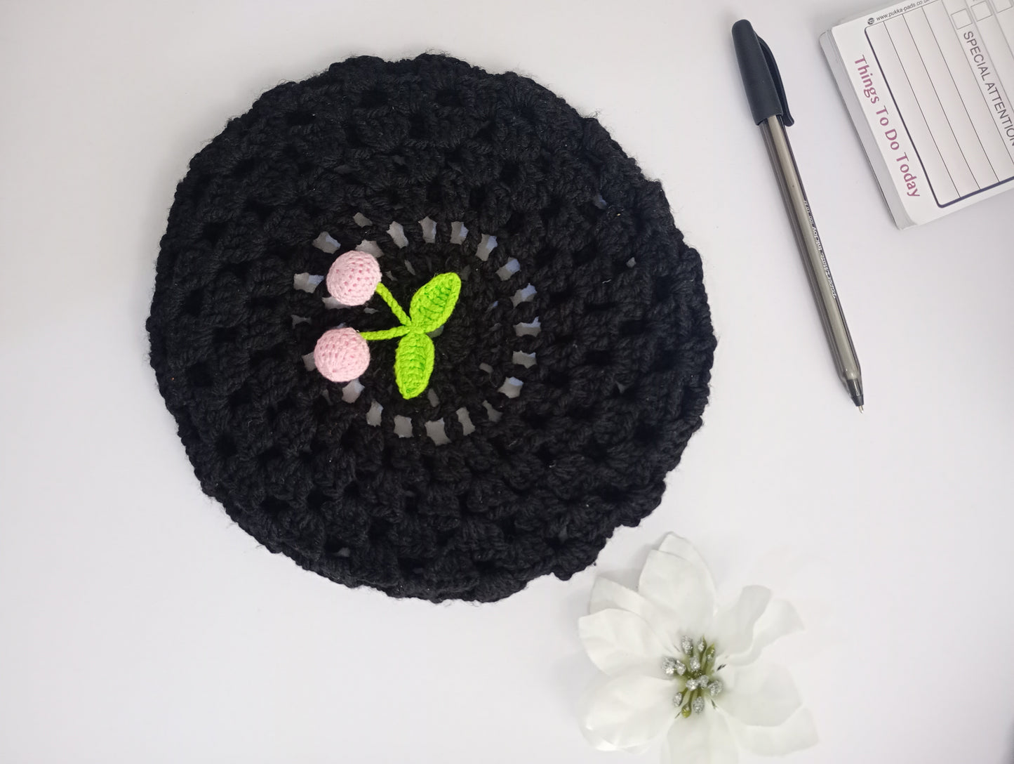 Black Crochet Beret (Kids)