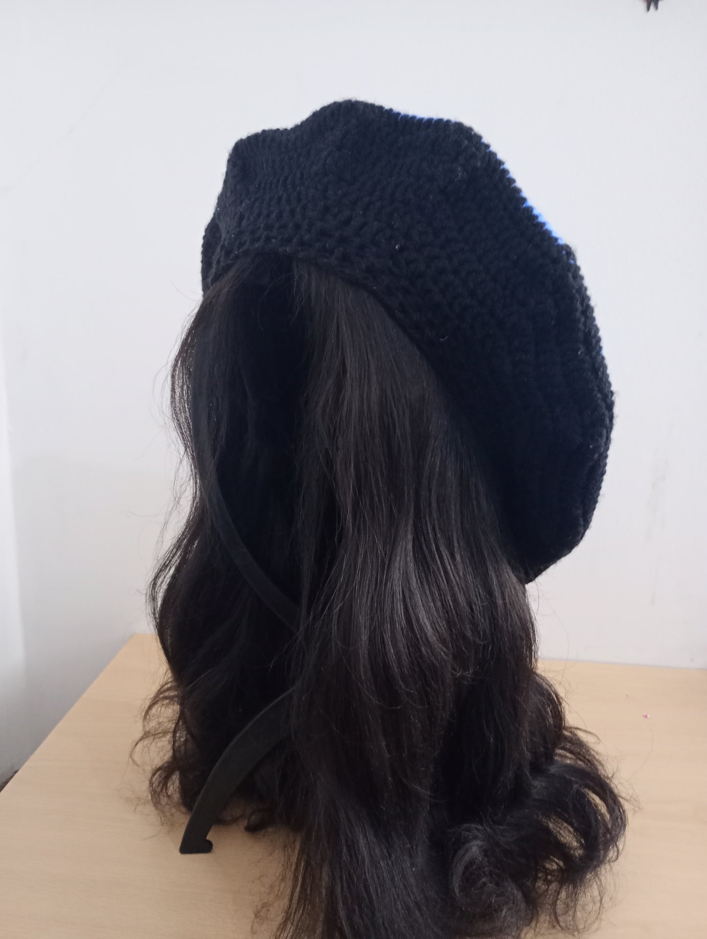 Blue and Black Tapestry Crochet Beret.