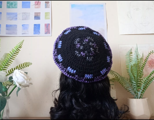 Black, Purple and Grey Crochet Beret