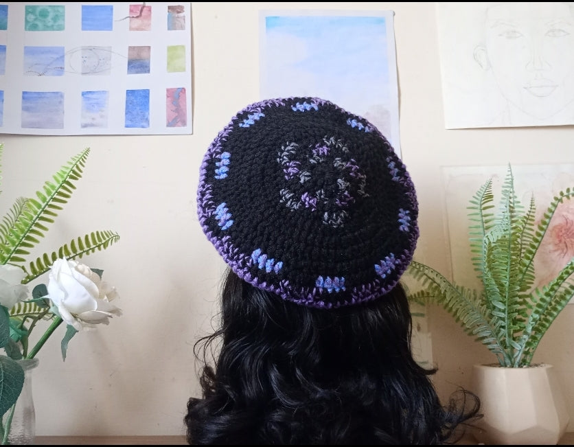 Black, Purple and Grey Crochet Beret